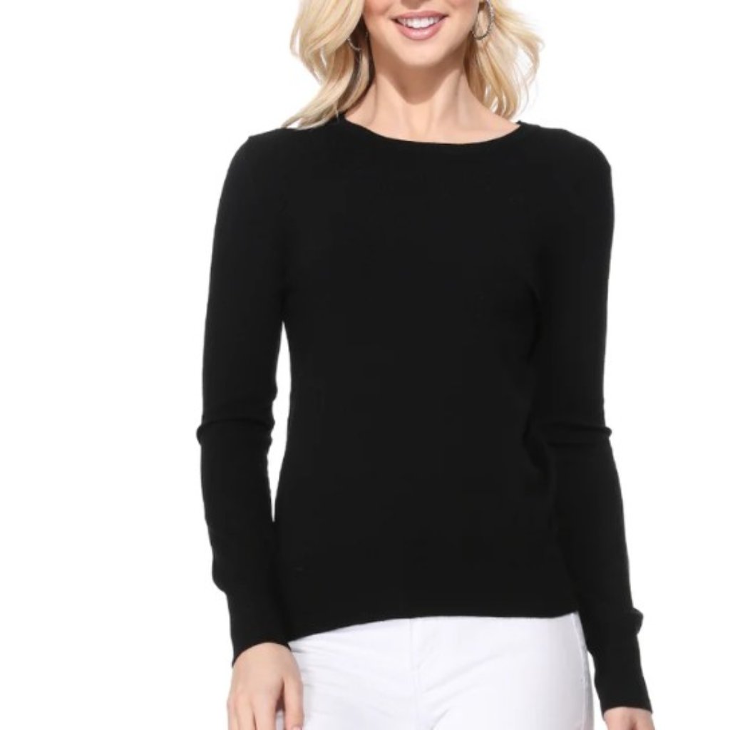 Black Crew Neck Sweater - Women's Classic Lightweight Knit